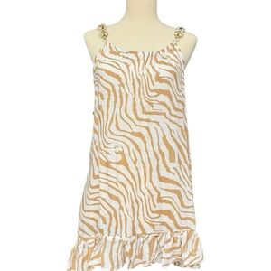 Cato Zebra Print Chain Strap Tunic Top Size Large, EUC Linen Blend Ruffle Tank